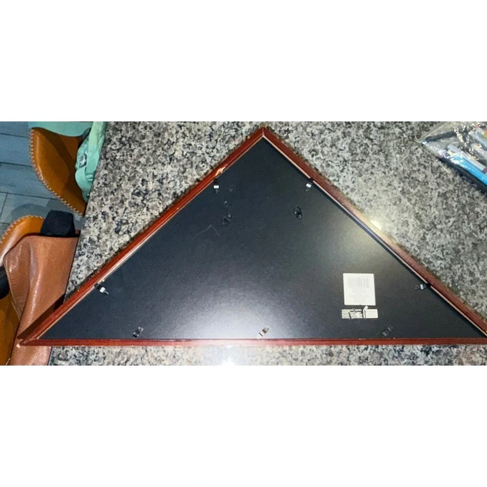 Wood Flag Display Case Triangle Shadow Box Cherry Finish Glass Front 25 inch